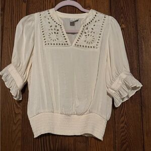 Joie Cream Eyelet-Trim Peasant Blouse